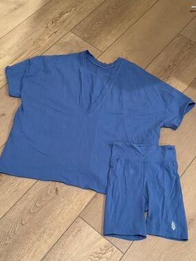 Free People Blue V-Neck Boxy Tee
